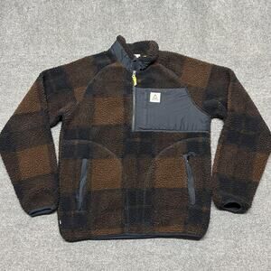 Passenger Jacket Mens Small Brown Plaid Fleece 1/4 Zip Pullover Outdoor Hiking